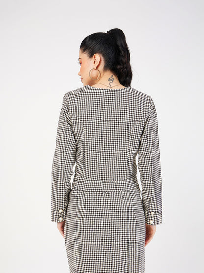 Black Houndstooth Tweed Square Neck Top