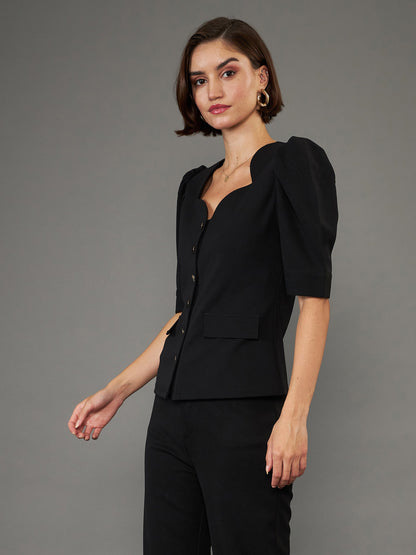 Women Black Puff Sleeves Top