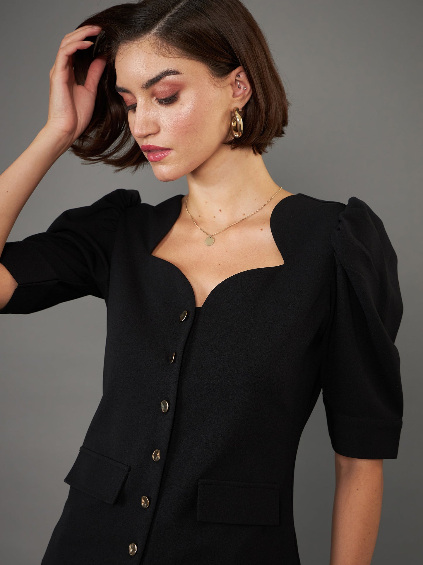 Women Black Puff Sleeves Top