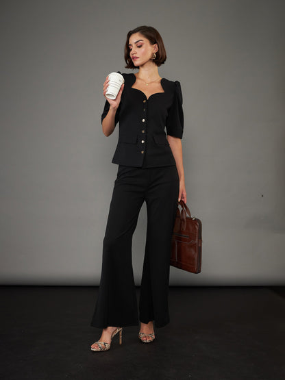 Women Black Puff Sleeves Top