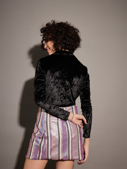 Black Velvet Front Wrap Bodysuit
