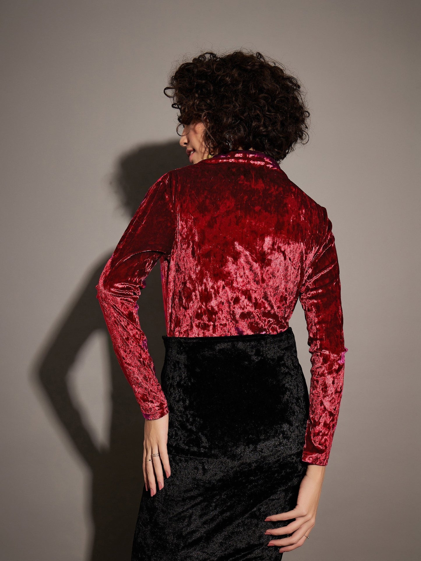 Maroon Velvet Front Wrap Bodysuit