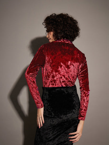 Maroon Velvet Front Wrap Bodysuit