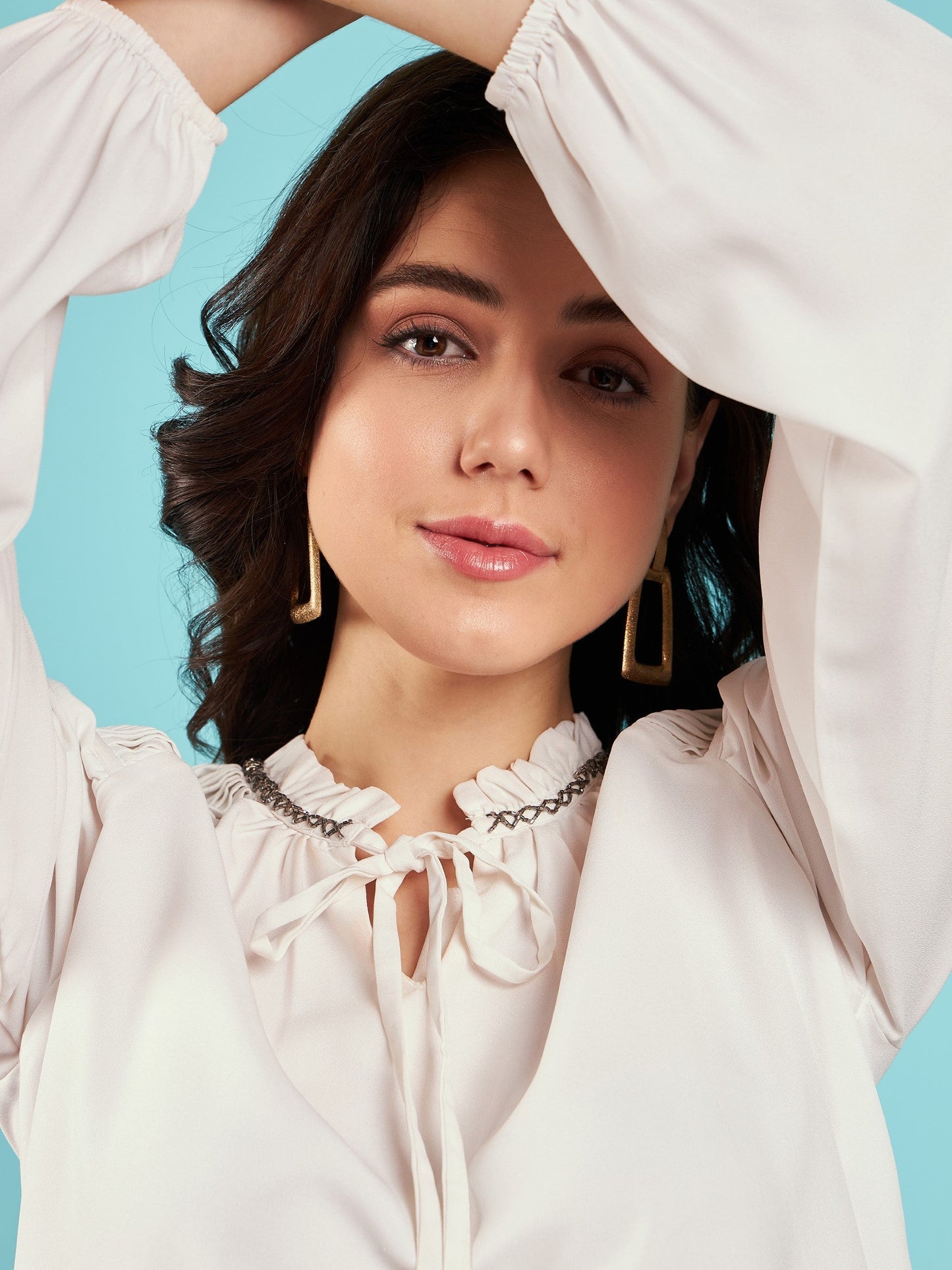 White Puff Sleeves Embellished Top