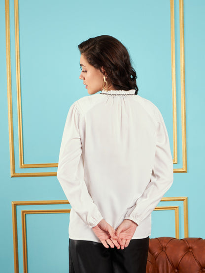 White Puff Sleeves Embellished Top