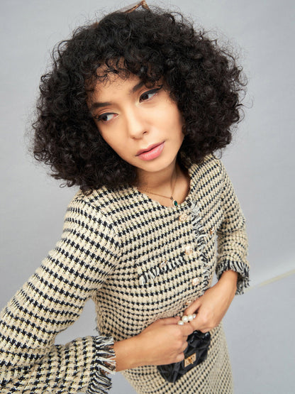 Off-White Check Jacquard Tweed Fringe Top