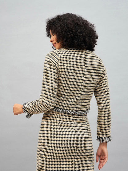 Off-White Check Jacquard Tweed Fringe Top