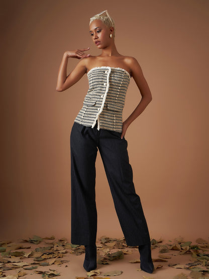 Off-White Check Jacquard Tweed Corset Top