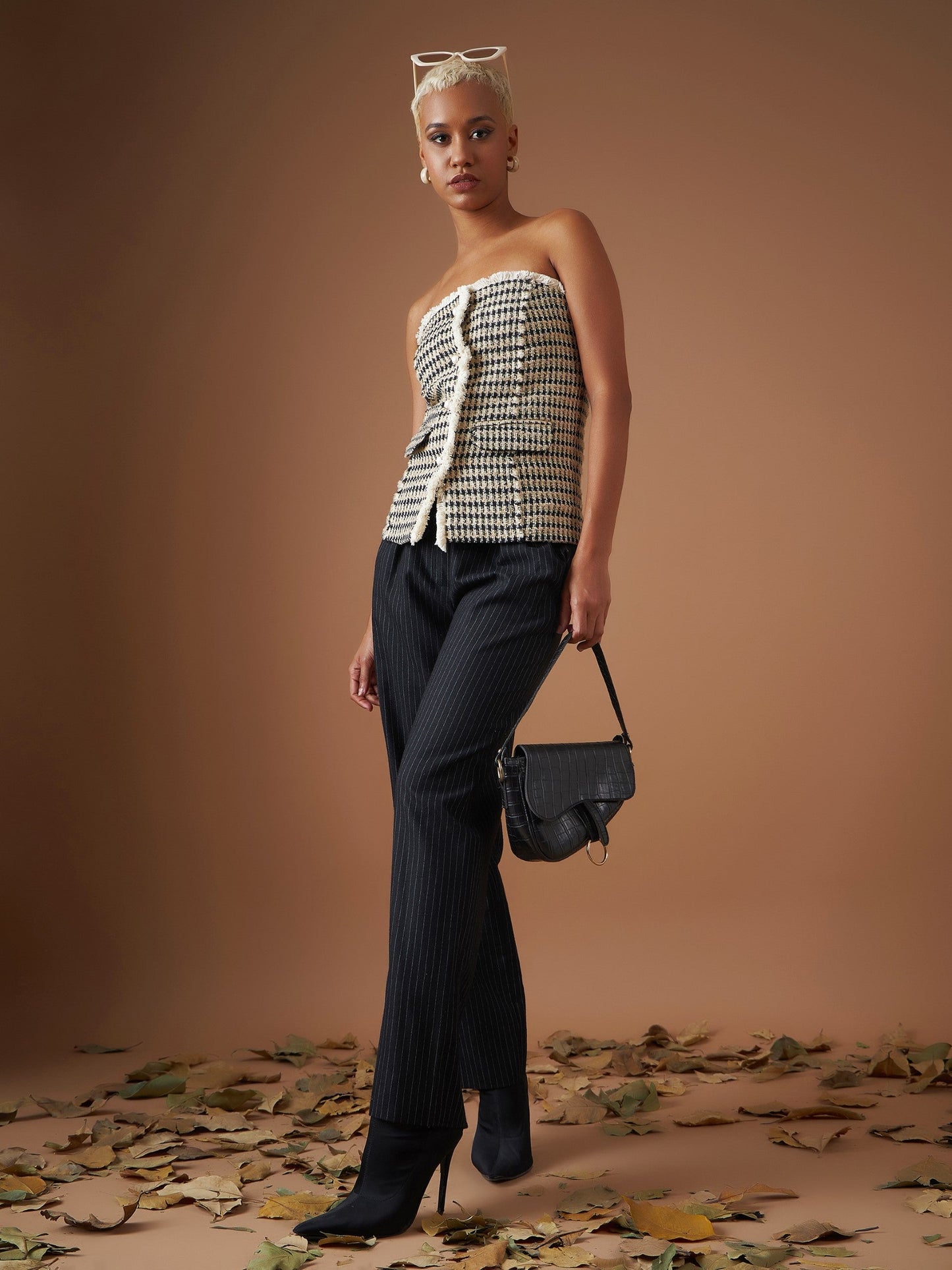 Off-White Check Jacquard Tweed Corset Top