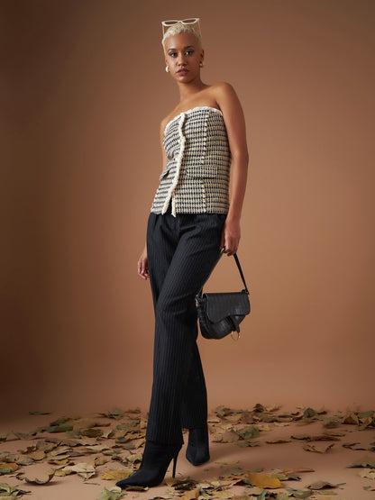 Off-White Check Jacquard Tweed Corset Top