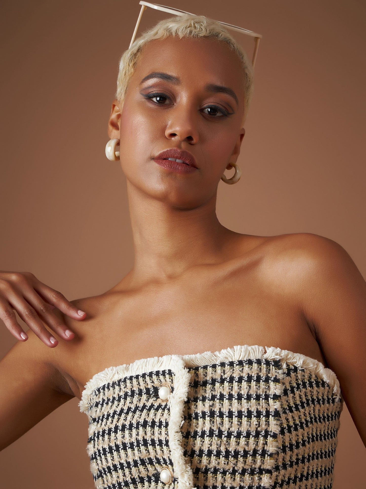 Off-White Check Jacquard Tweed Corset Top
