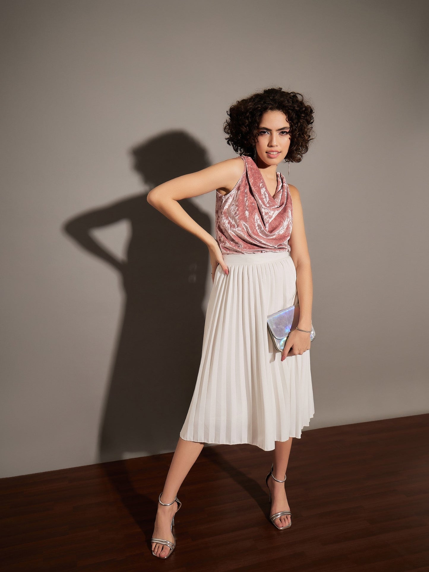 Pink Velvet Cowl Neck Sleeveless Top