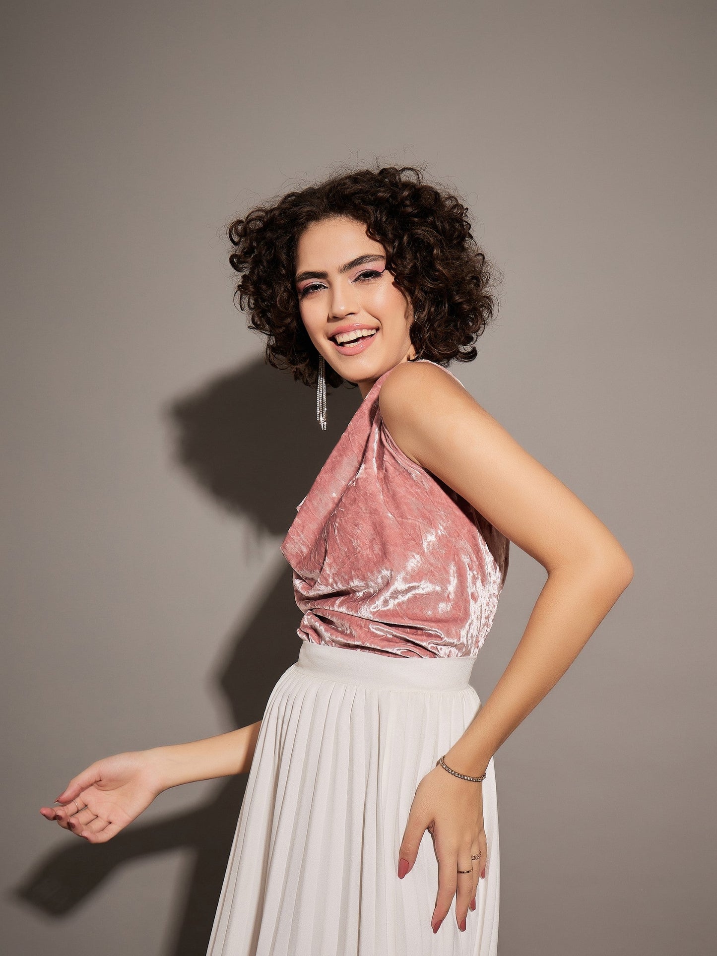 Pink Velvet Cowl Neck Sleeveless Top