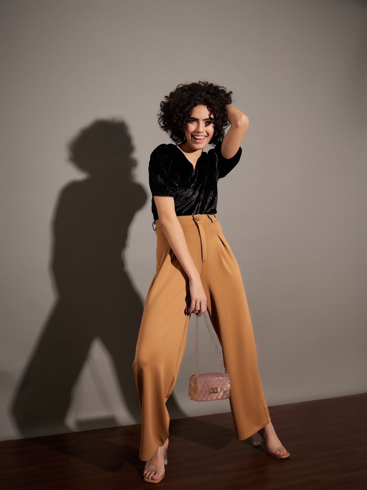 Black Velvet Puff Sleeves Top