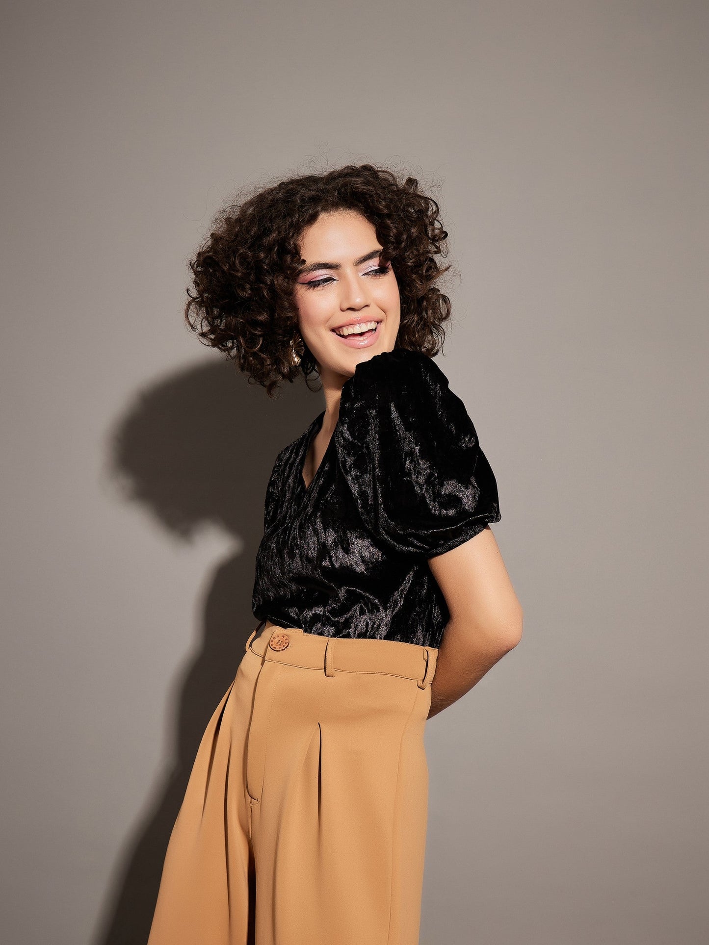 Black Velvet Puff Sleeves Top