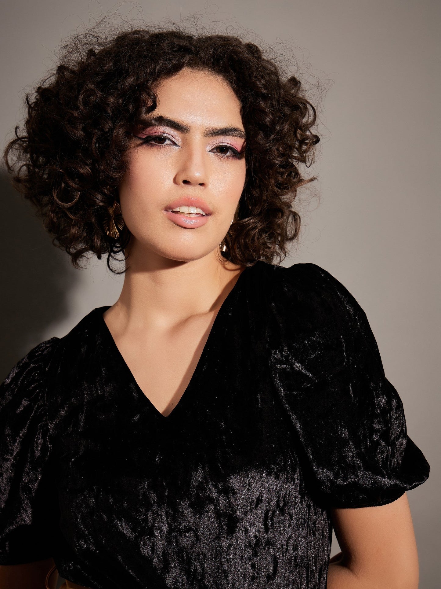 Black Velvet Puff Sleeves Top