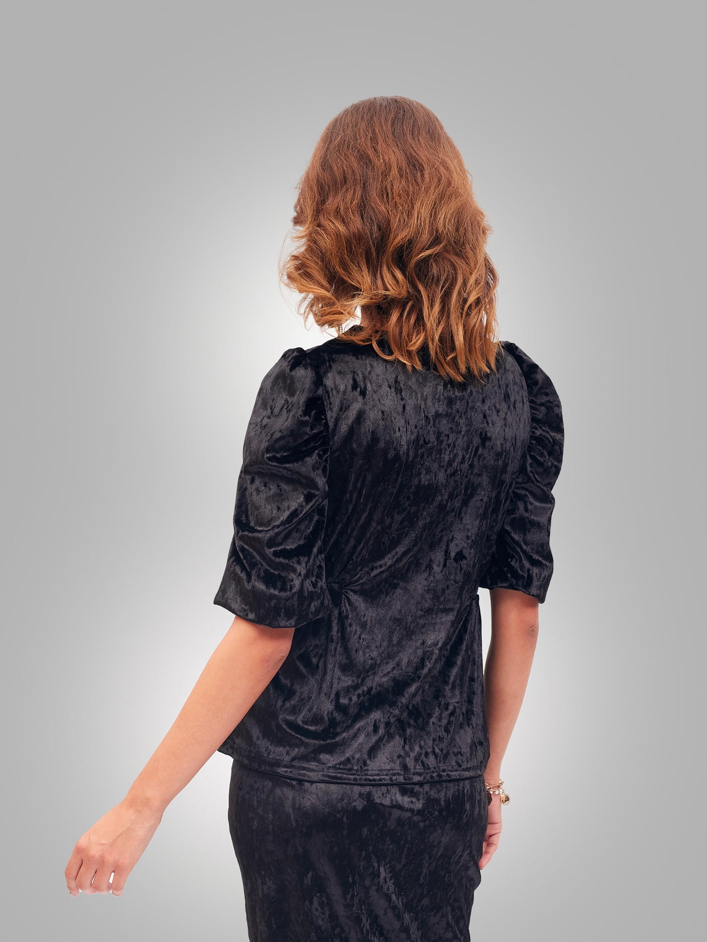 Women Black Velvet Front Button Top