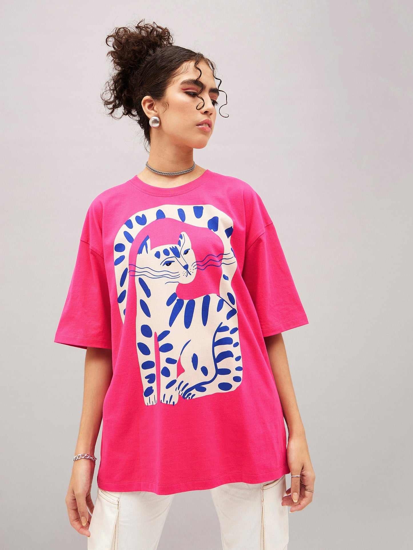 Barbie Pink Cat Print Oversized T-shirt