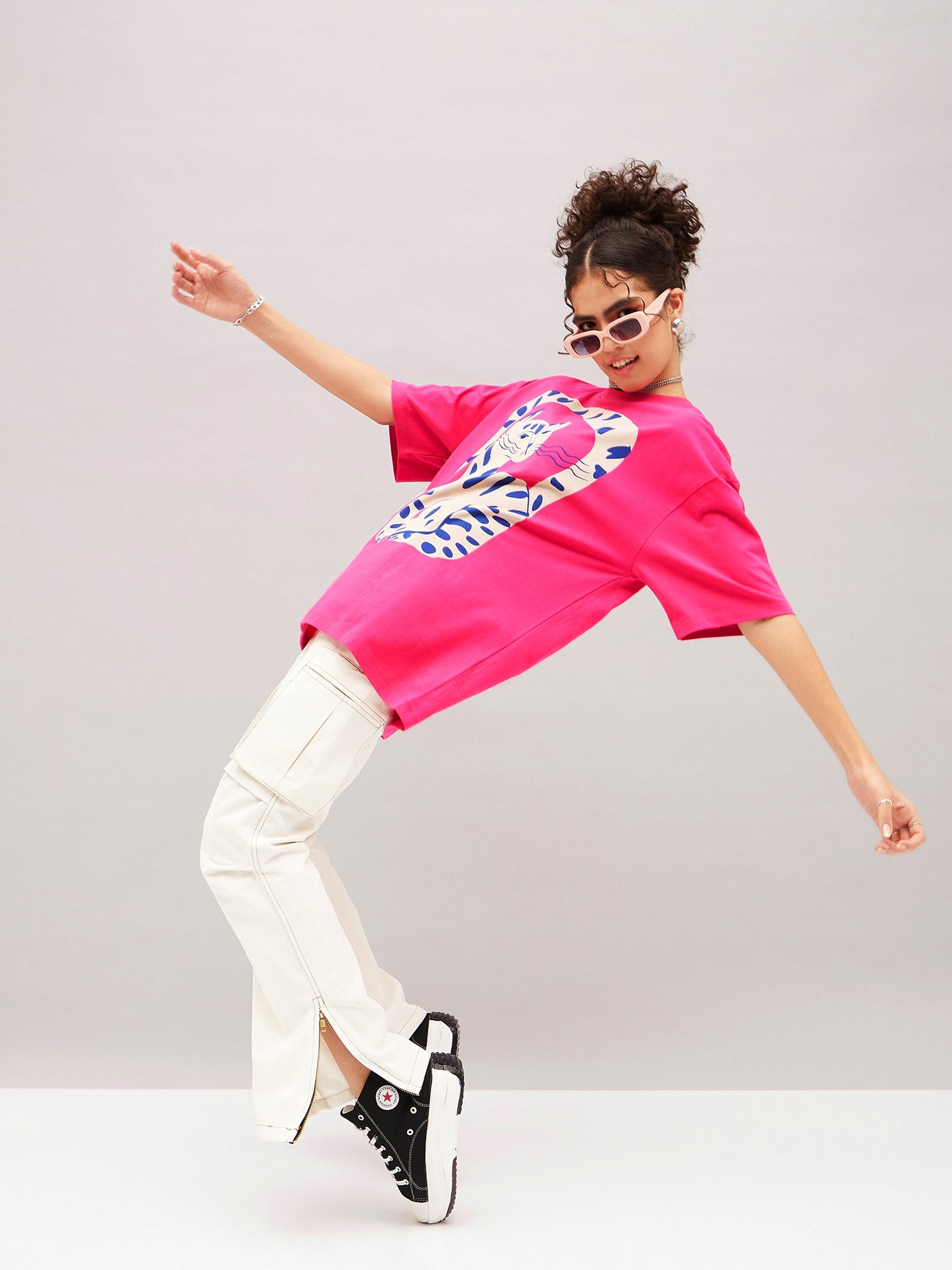 Barbie Pink Cat Print Oversized T-shirt