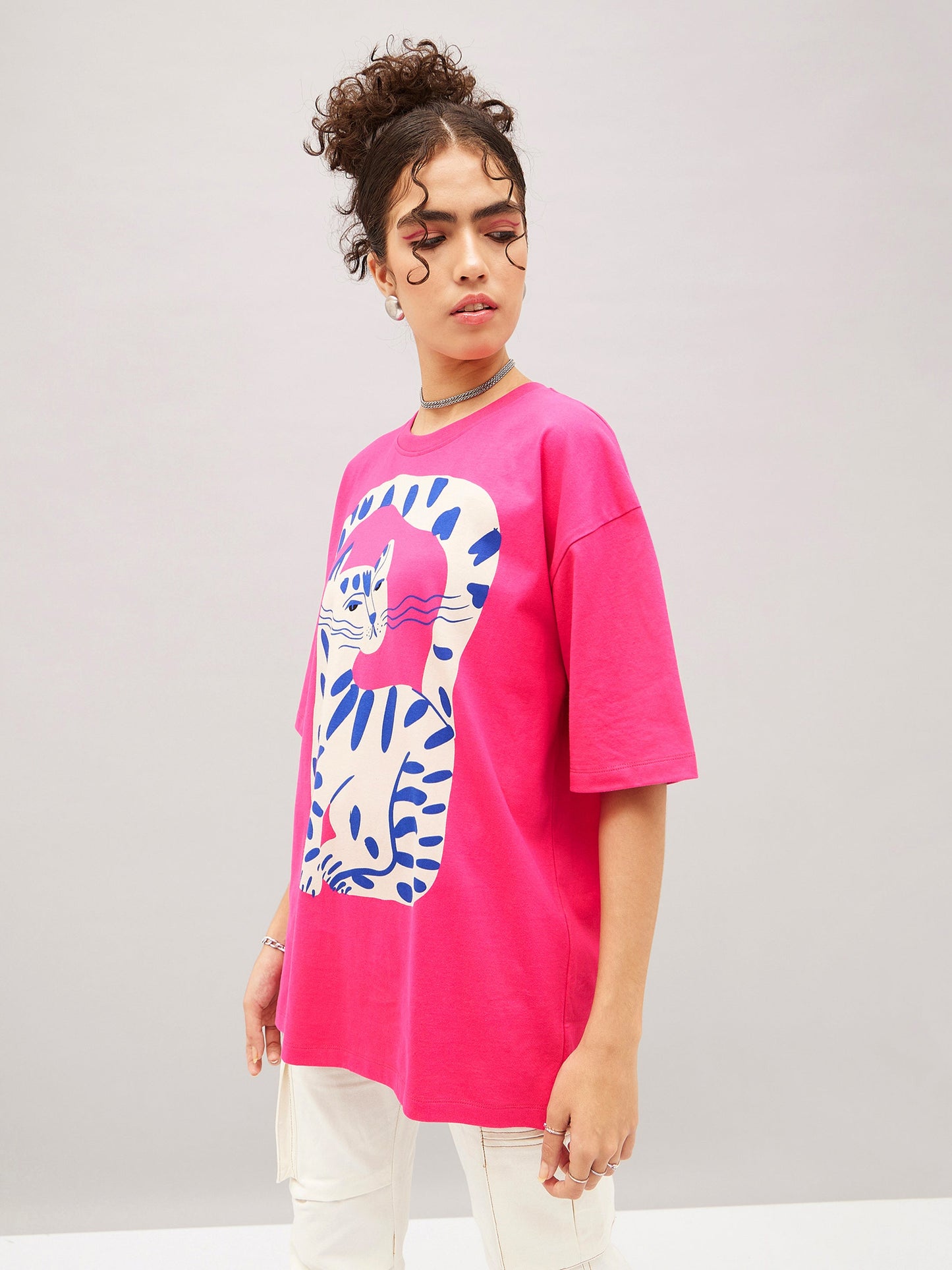 Barbie Pink Cat Print Oversized T-shirt