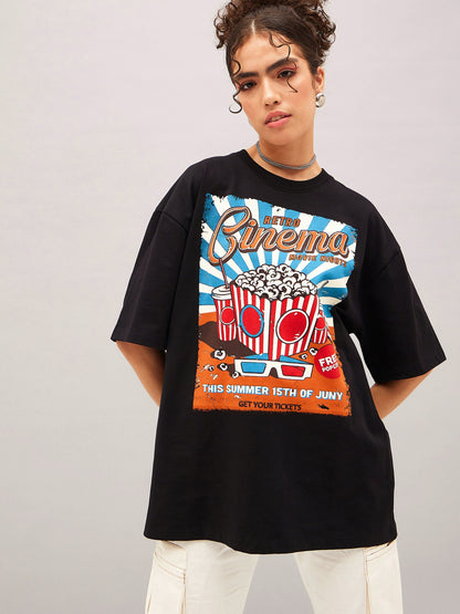 Black Retro Cinema Oversized T-shirt