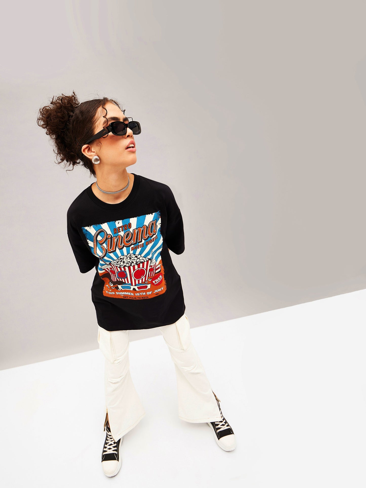 Black Retro Cinema Oversized T-shirt