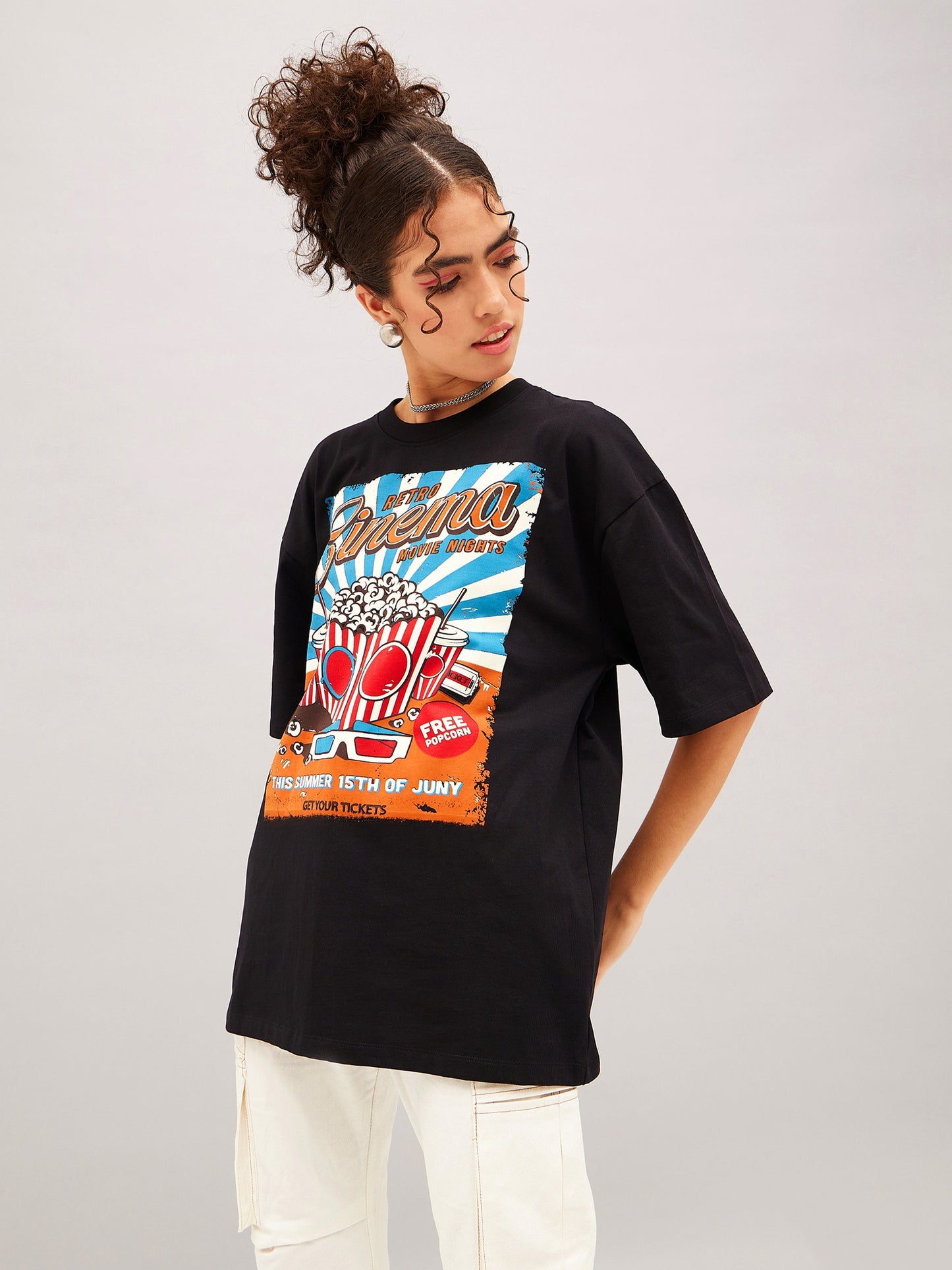 Black Retro Cinema Oversized T-shirt