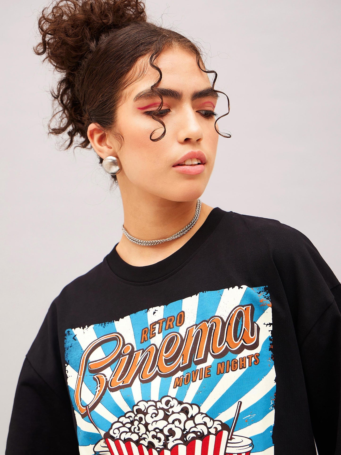 Black Retro Cinema Oversized T-shirt