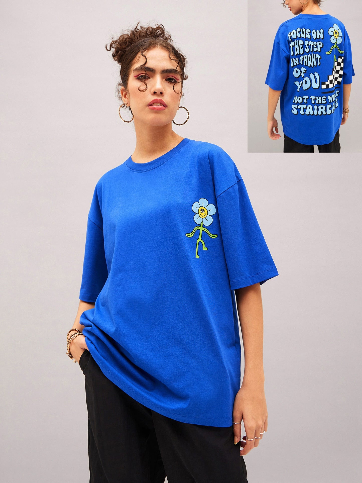 Royal Blue Focus On The Step Oversized T-shirt