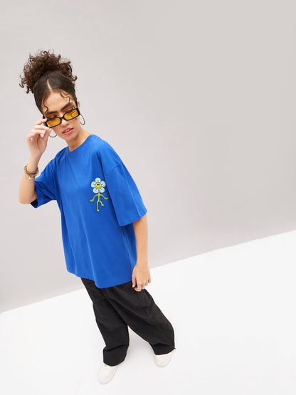 Royal Blue Focus On The Step Oversized T-shirt