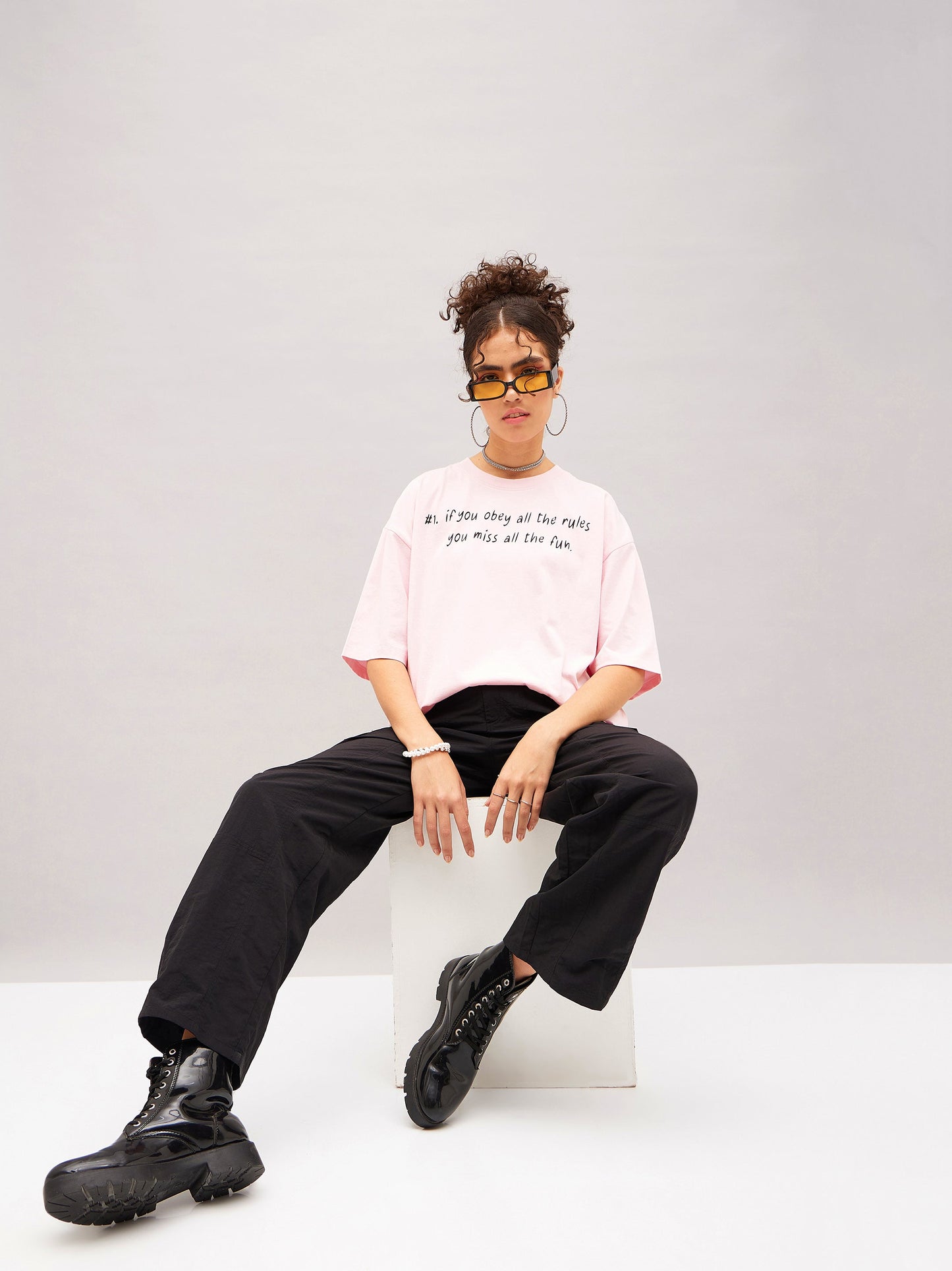 Pastel Pink Street Rules Oversized T-shirt