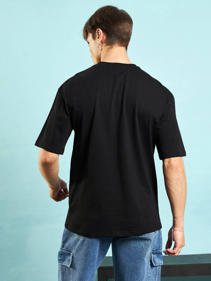 Men Black Retro Photographic Print Oversized T-Shirt