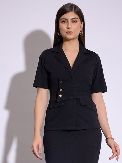 Black Notch Collar Top