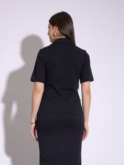 Black Notch Collar Top