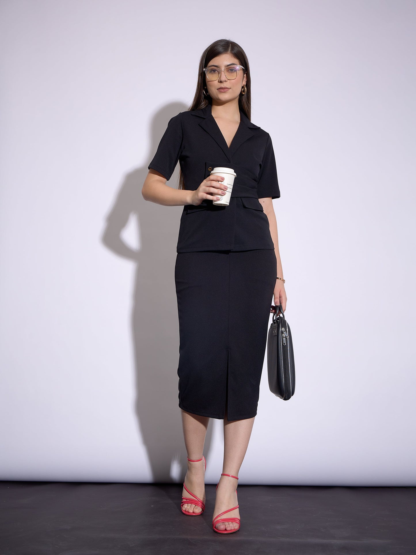 Black Notch Collar Top