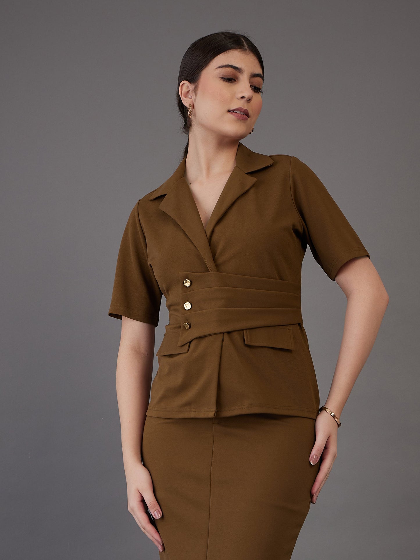 Brown Notch Collar Top