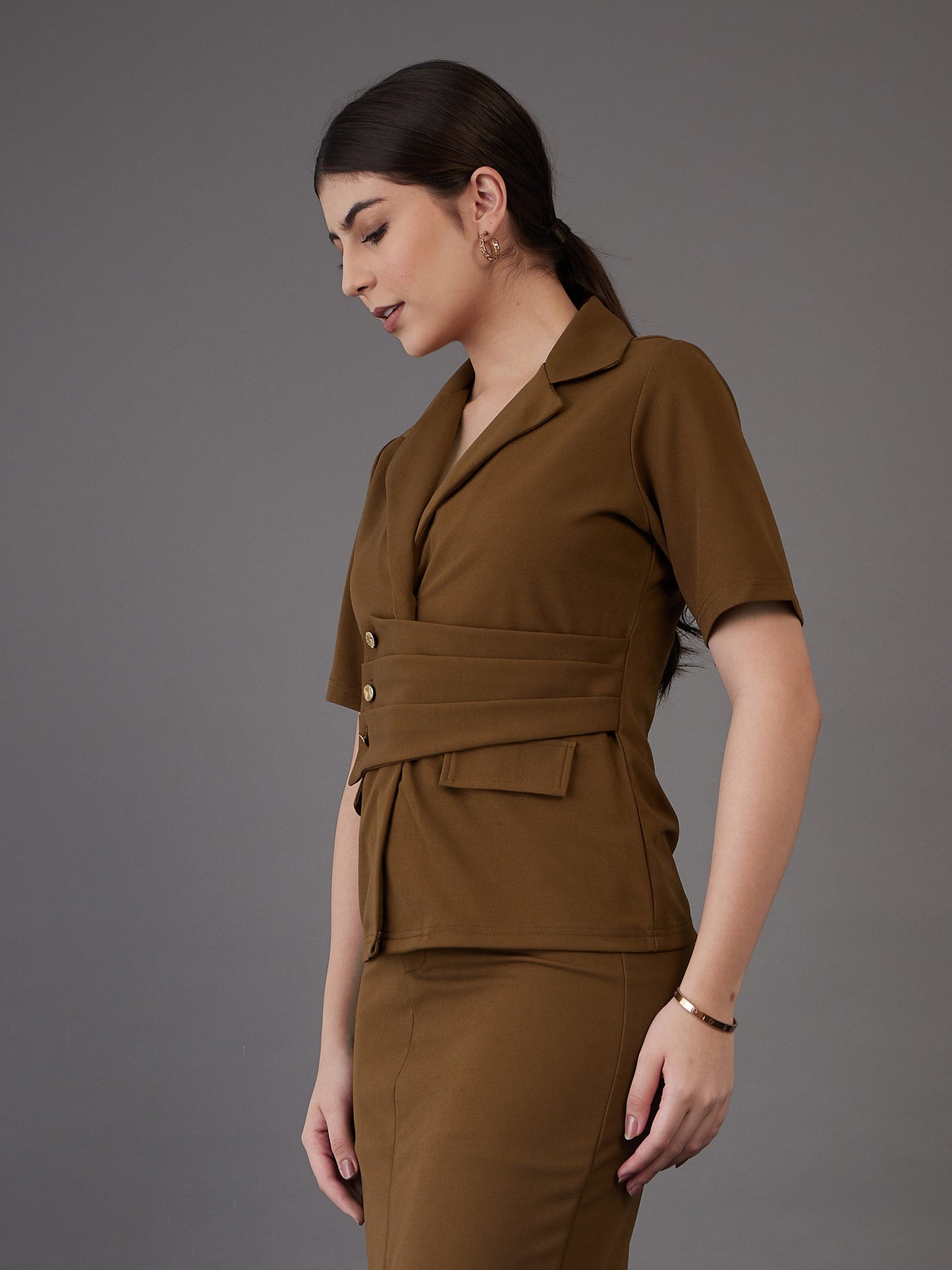 Brown Notch Collar Top