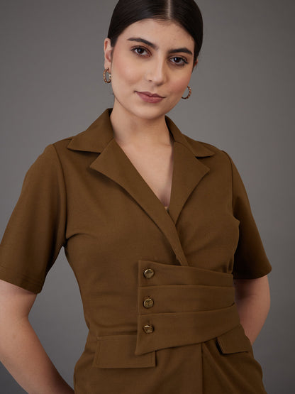 Brown Notch Collar Top