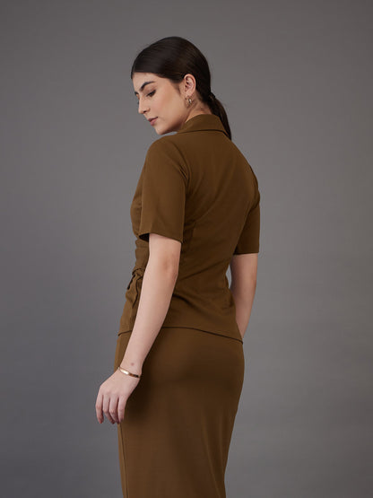 Brown Notch Collar Top