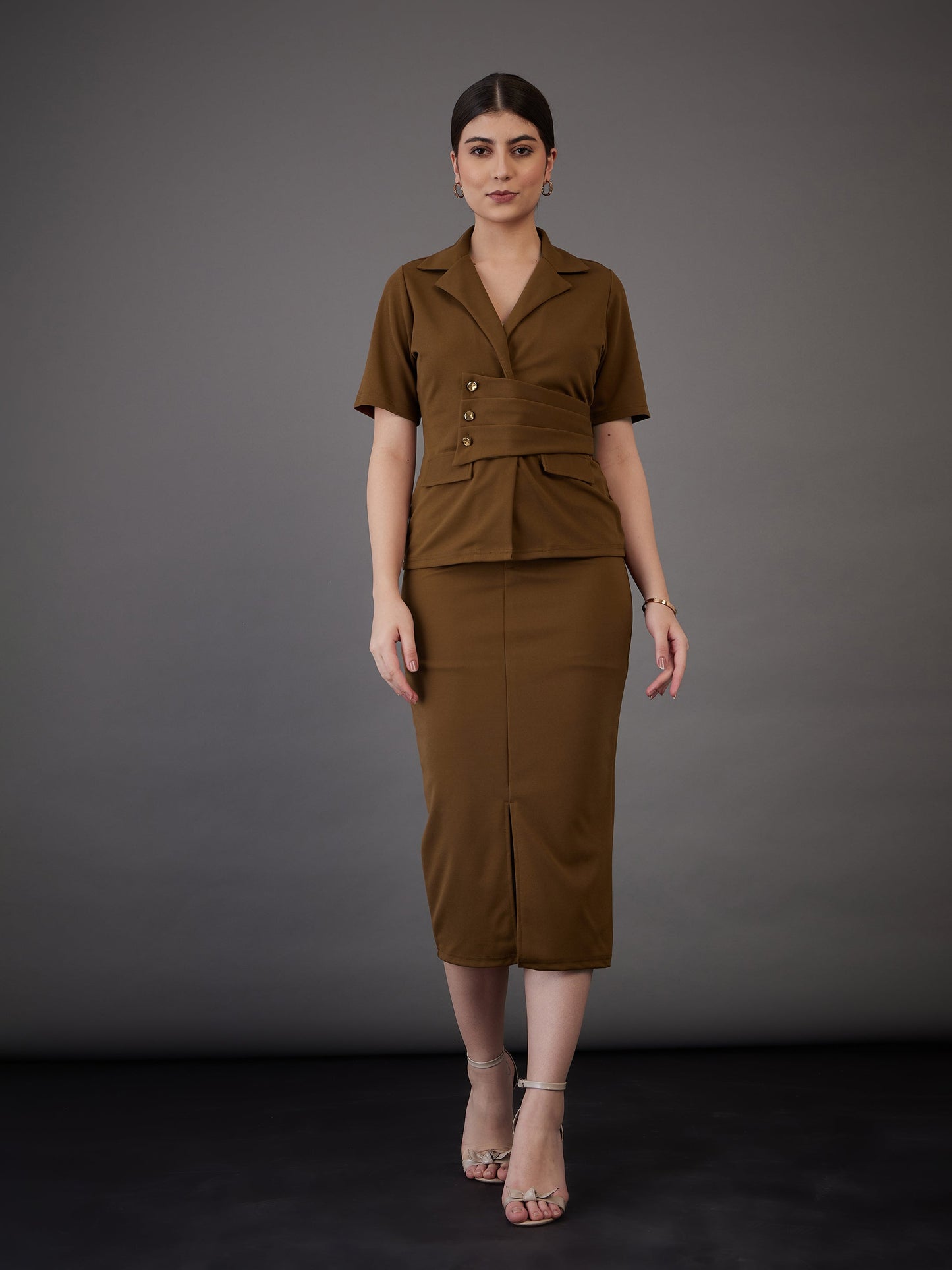 Brown Notch Collar Top