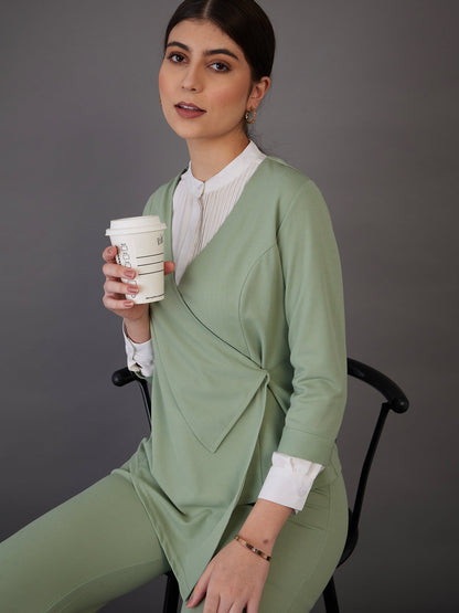 Green Wrap Neck Asymmetric Top