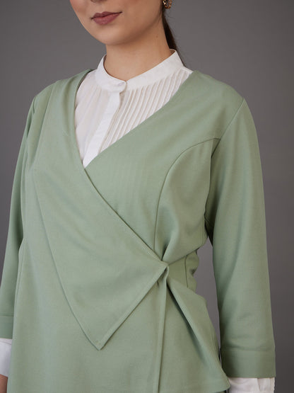 Green Wrap Neck Asymmetric Top