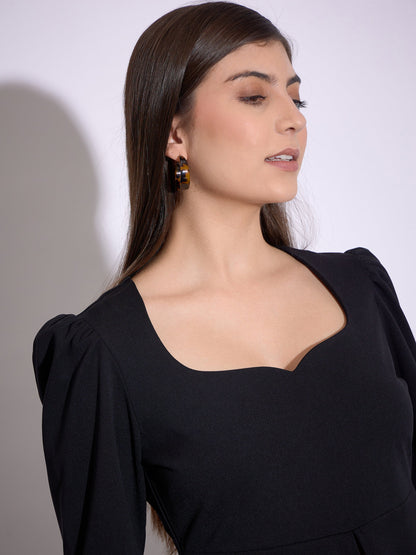 Women Black Sweetheart Neck Peplum Top