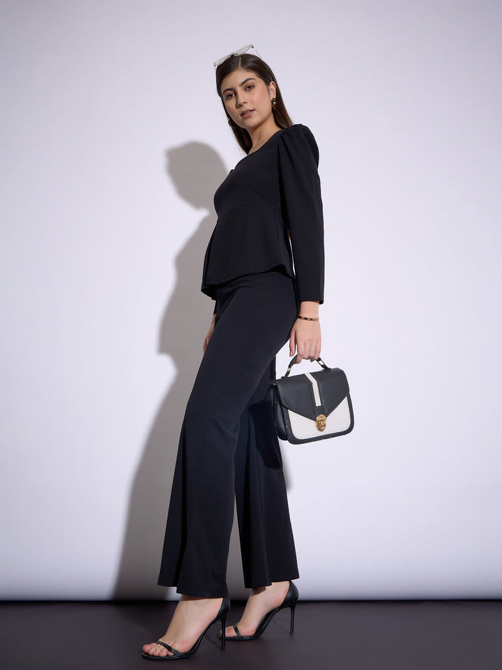 Women Black Sweetheart Neck Peplum Top