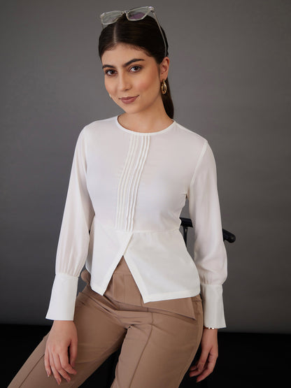 White Pin Tuck Peplum Top
