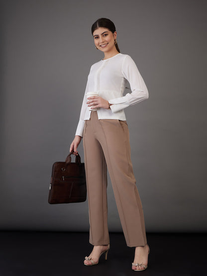 White Pin Tuck Peplum Top