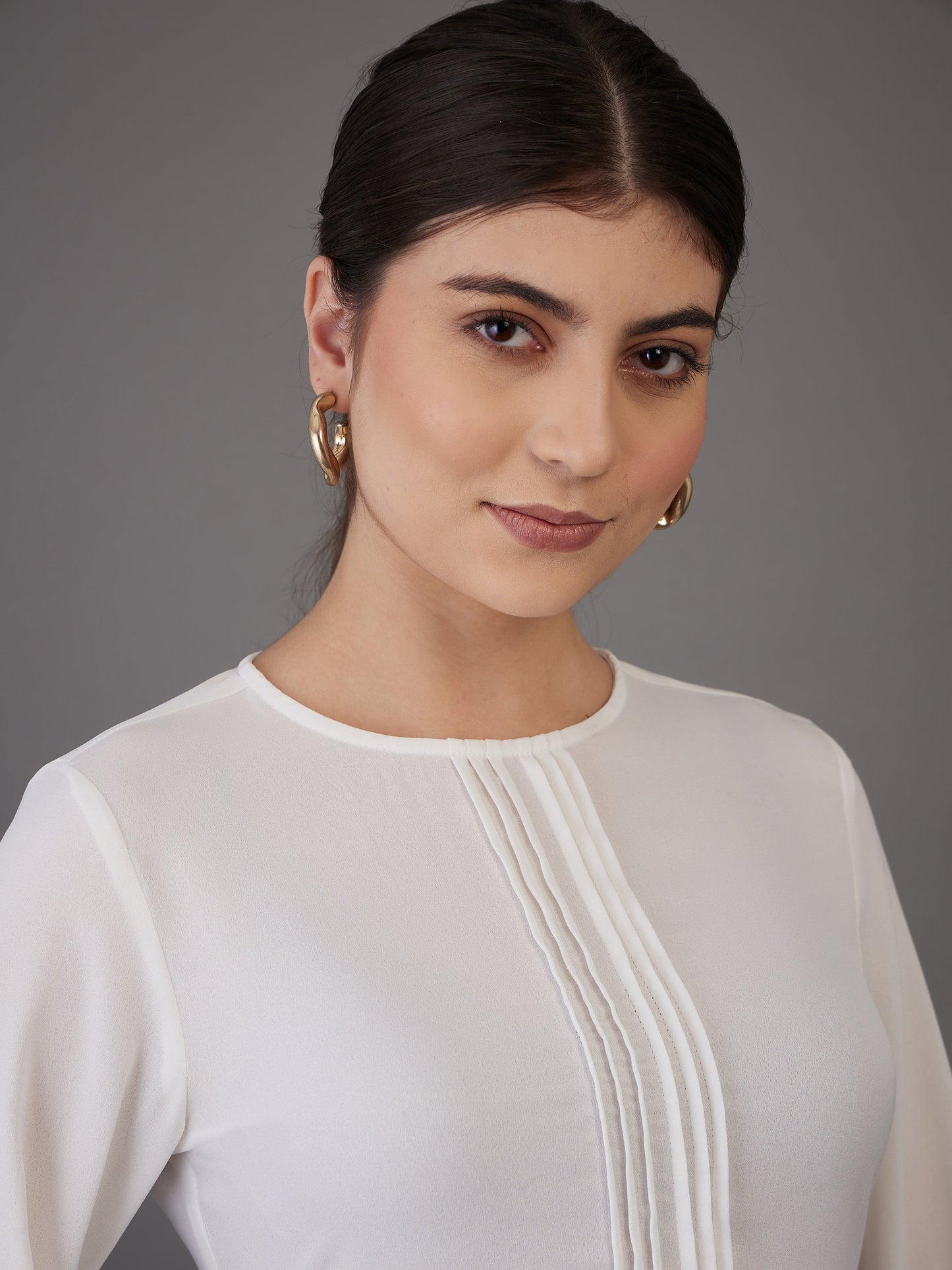 White Pin Tuck Peplum Top