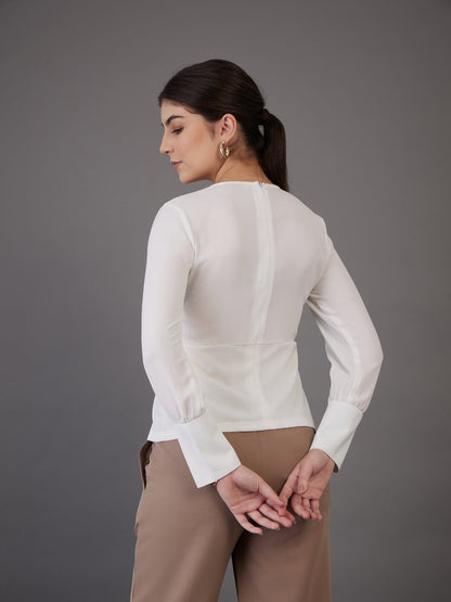 White Pin Tuck Peplum Top