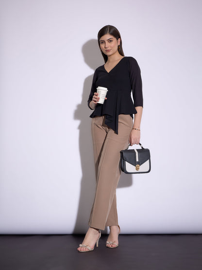 Black Wrap Asymmetric Peplum Top