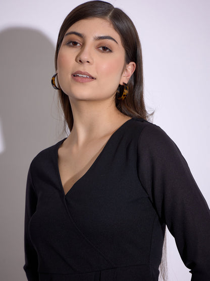 Black Wrap Asymmetric Peplum Top